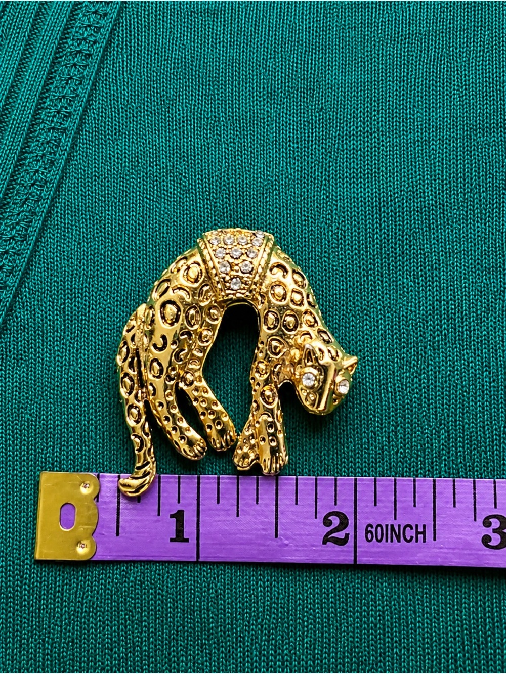 Vintage Leopard Brooch Pin - Rhinestone Accents